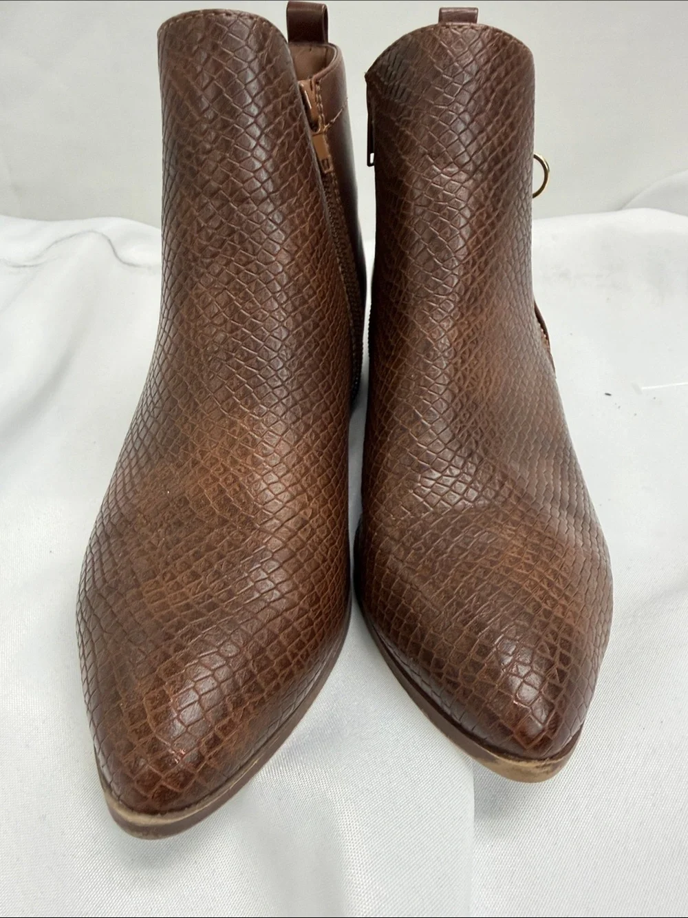 Cityclassified Brown Textured Ankle Booties with Gold Zipper